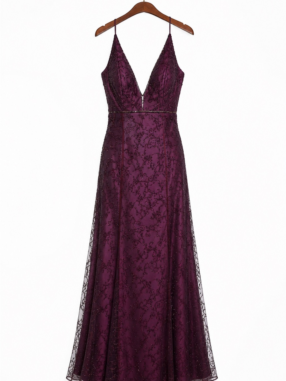 Deep Plum Beaded A-Line Evening Dress
